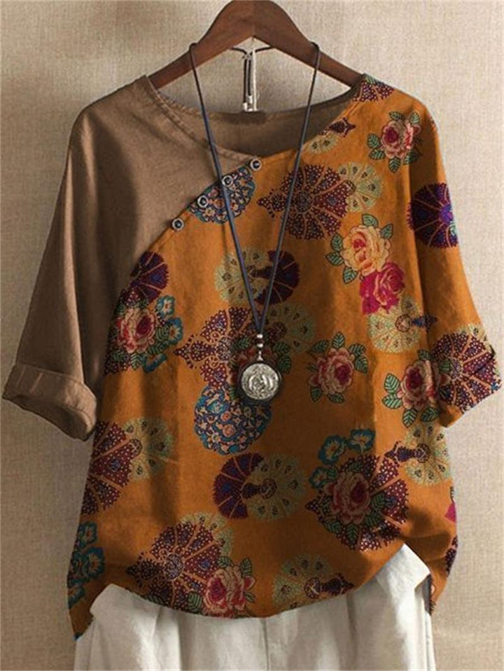 Lyric - Short Sleeve Button Down Floral Blouse