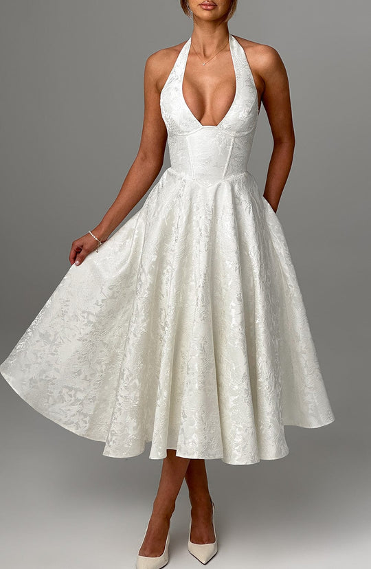 AVALYN – ELEGANT HALTER MIDI DRESS