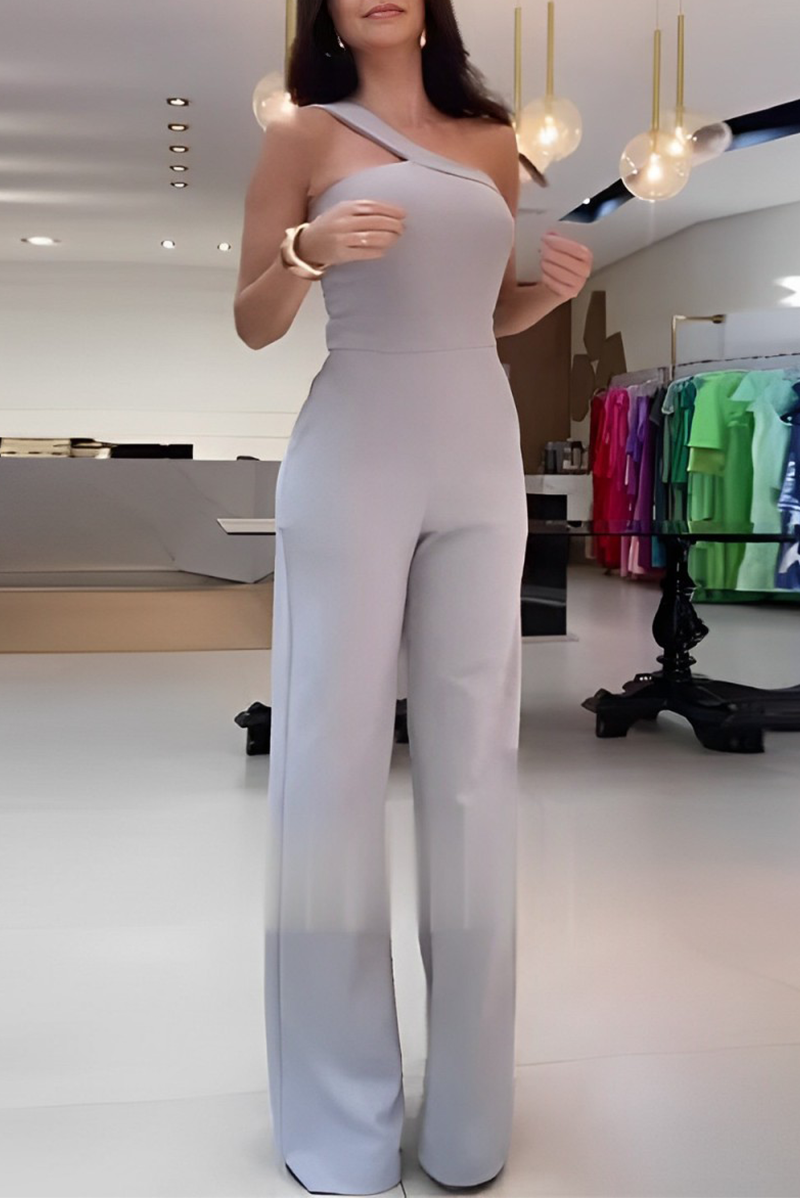 AROHA – CASUAL IRREGULAR OBLIQUE COLLAR JUMPSUIT