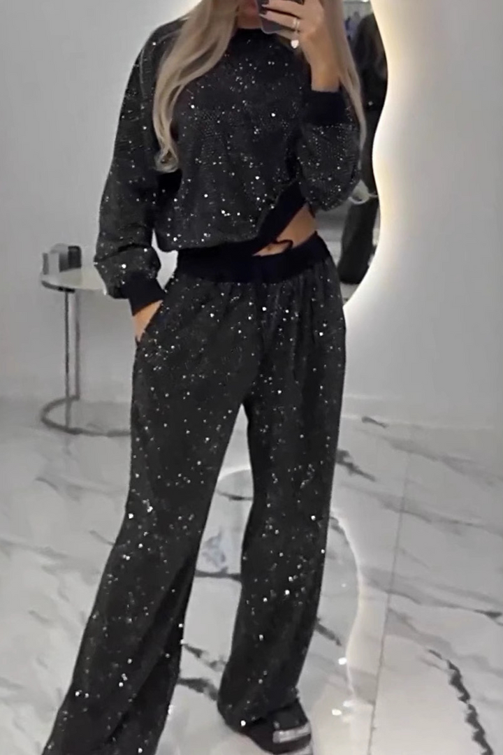 MELIORA – CASUAL SEQUINED O-NECK LONG SLEEVE TWO-PIECE SET