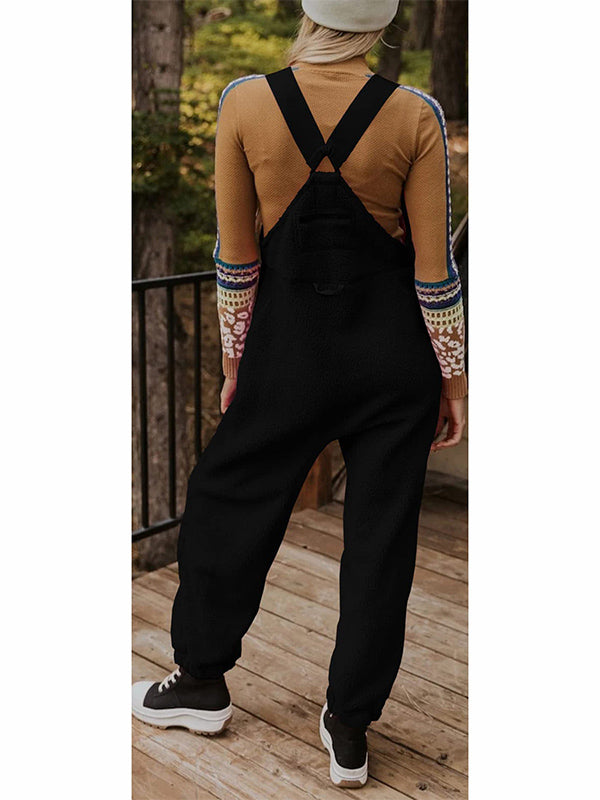 Fleece Thermal Overalls with Zipper Pockets for Women