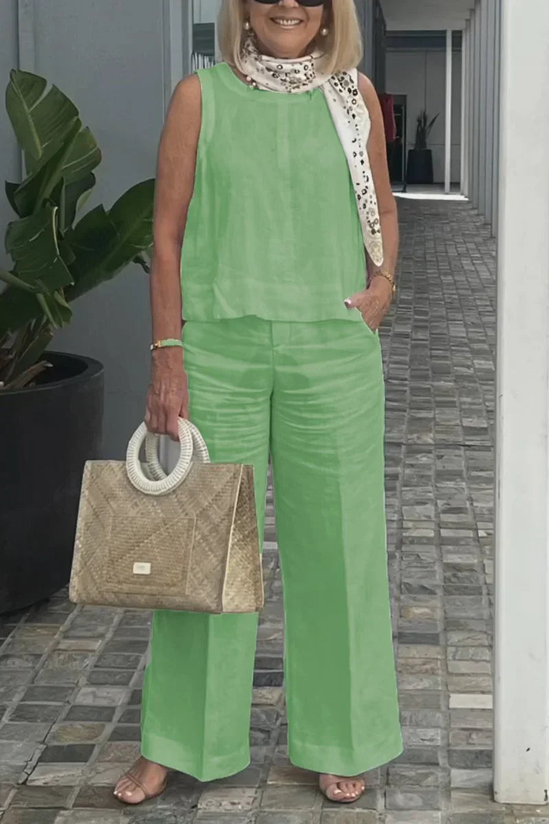 ZURI – COTTON AND LINEN SLEEVELESS SUIT