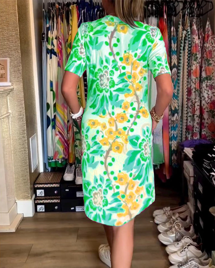 LVENDRA - Short Sleeve Floral Print Dress