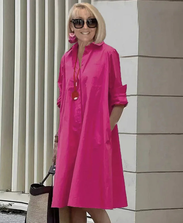 ORELITHA – SHIRT COLLAR POCKET MIDI DRESS