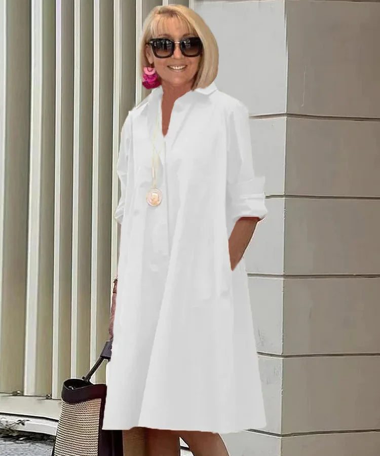 ORELITHA – SHIRT COLLAR POCKET MIDI DRESS