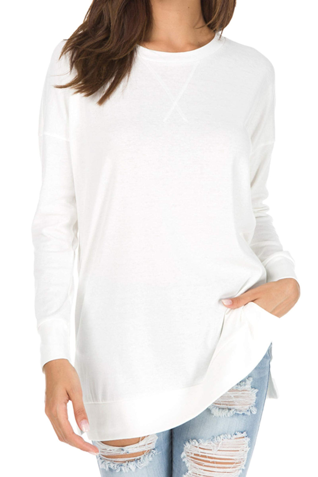 Talia – Long-Sleeved Side Slit Loose Top