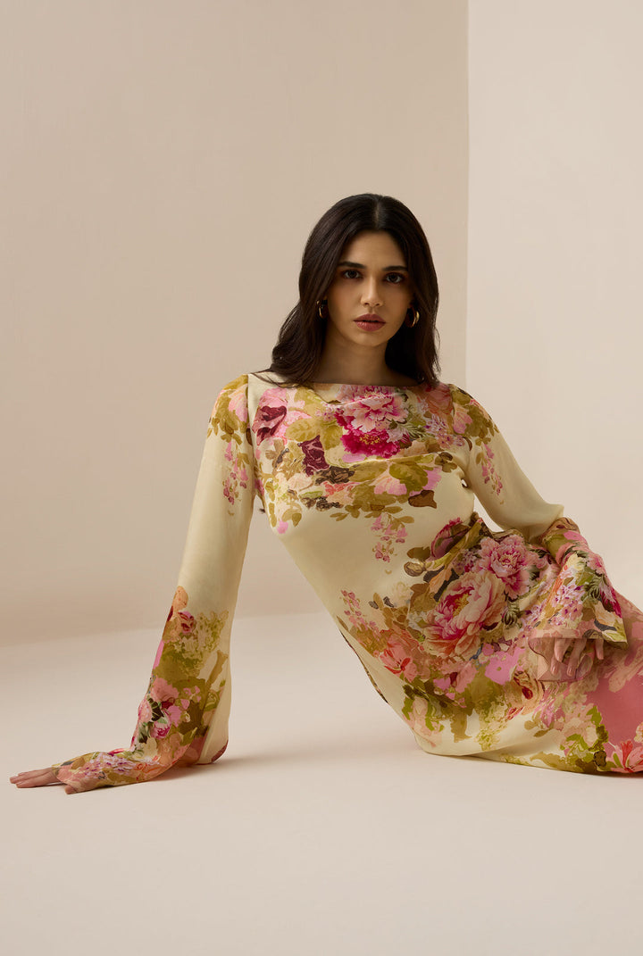 AVIANA – FLORAL LONG DRESS WITH BELL SLEEVES
