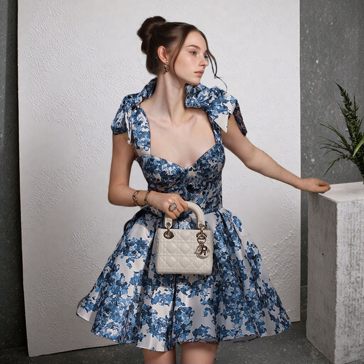 NAYELI – EDEN FLORAL PRINT BOW SHOULDER DRESS