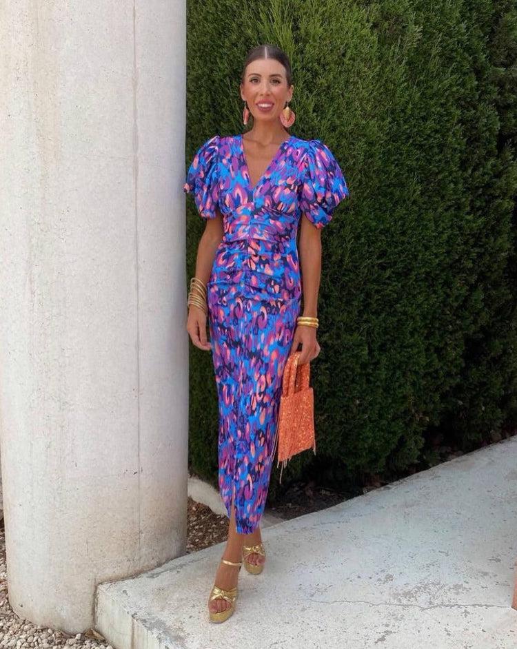 Devika – Vibrant Puff Sleeve Dress