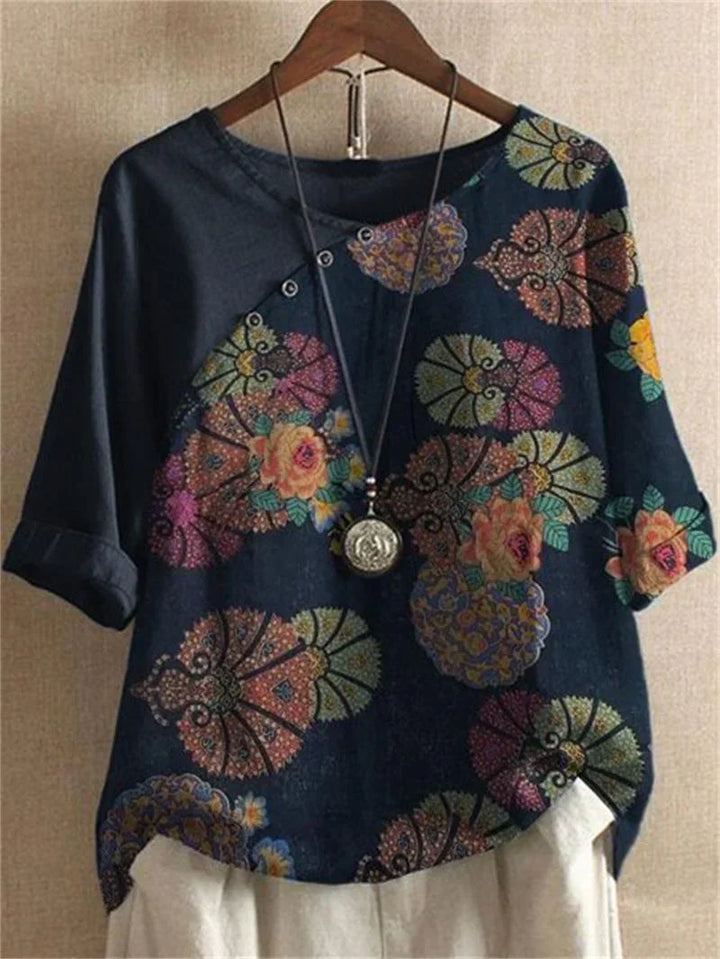 Lyric - Short Sleeve Button Down Floral Blouse