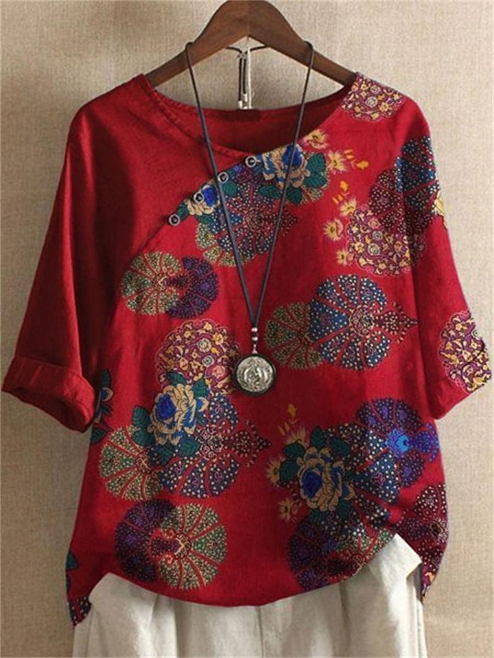 Lyric - Short Sleeve Button Down Floral Blouse